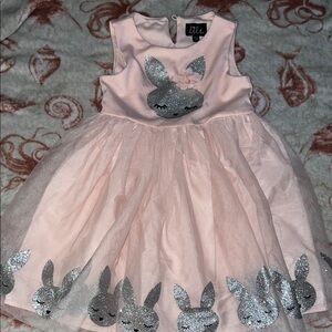 Charming Pink Dress with Glitter Bunny Accents